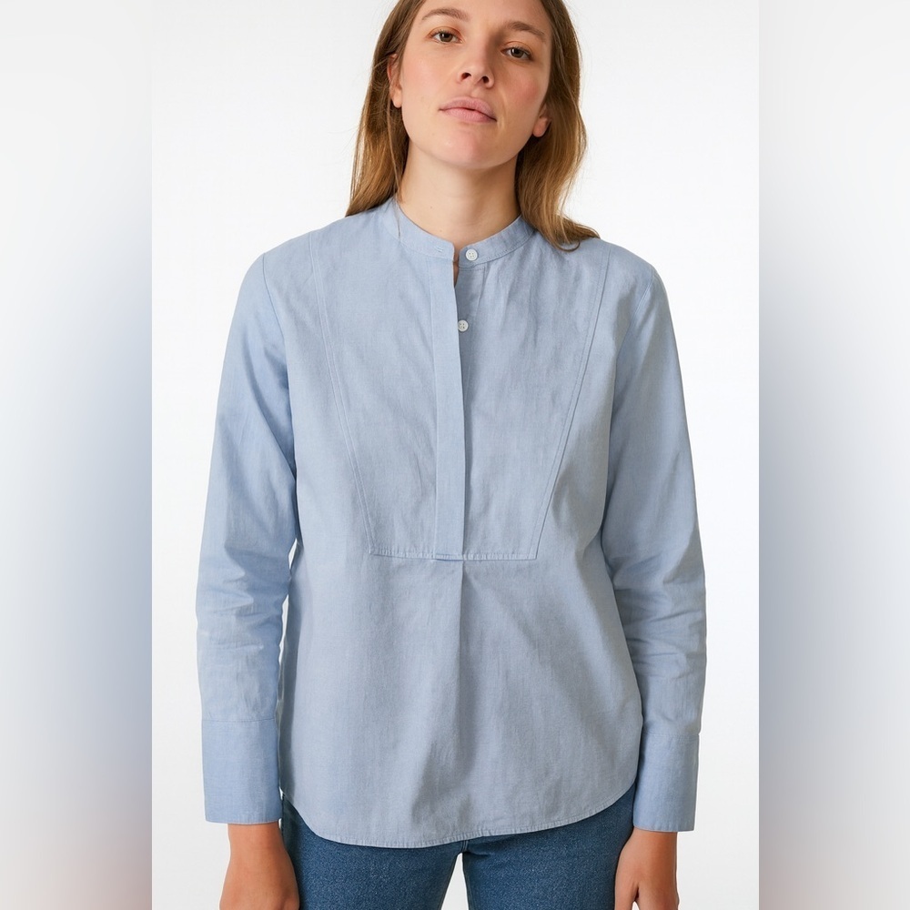 EVERLANE The Relaxed Linen Cotton Collarless Shirt Size 2 button front
